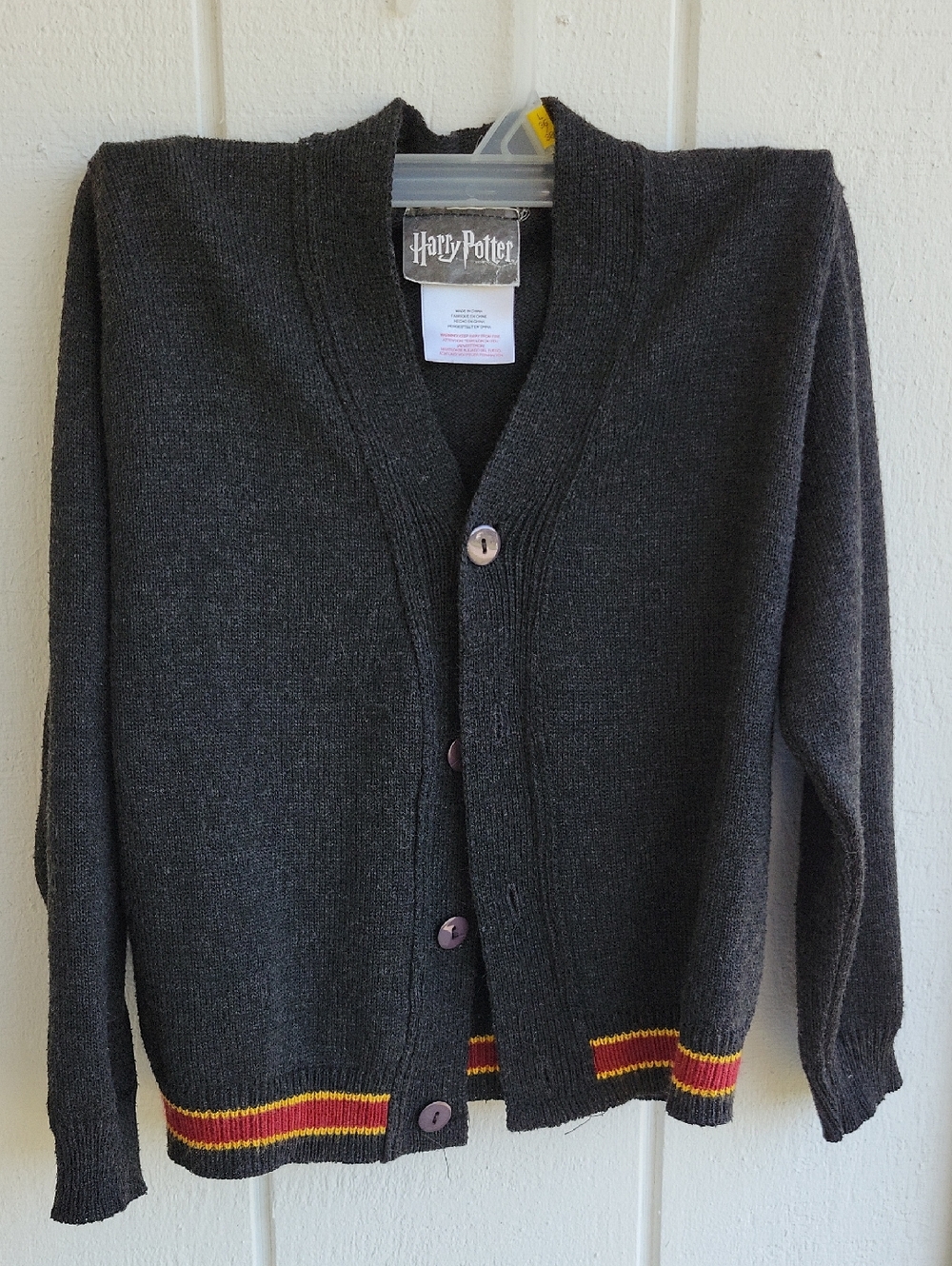 Warner Bros. Harry Potter Charcoal Knit Cardigan with Maroon & Gold Stripe Trim